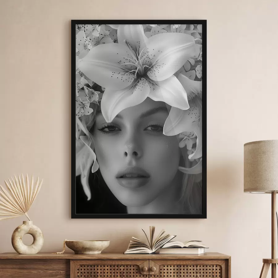 Fototapete Weiße große Lilien und das Gesicht eines Mädchens f40937