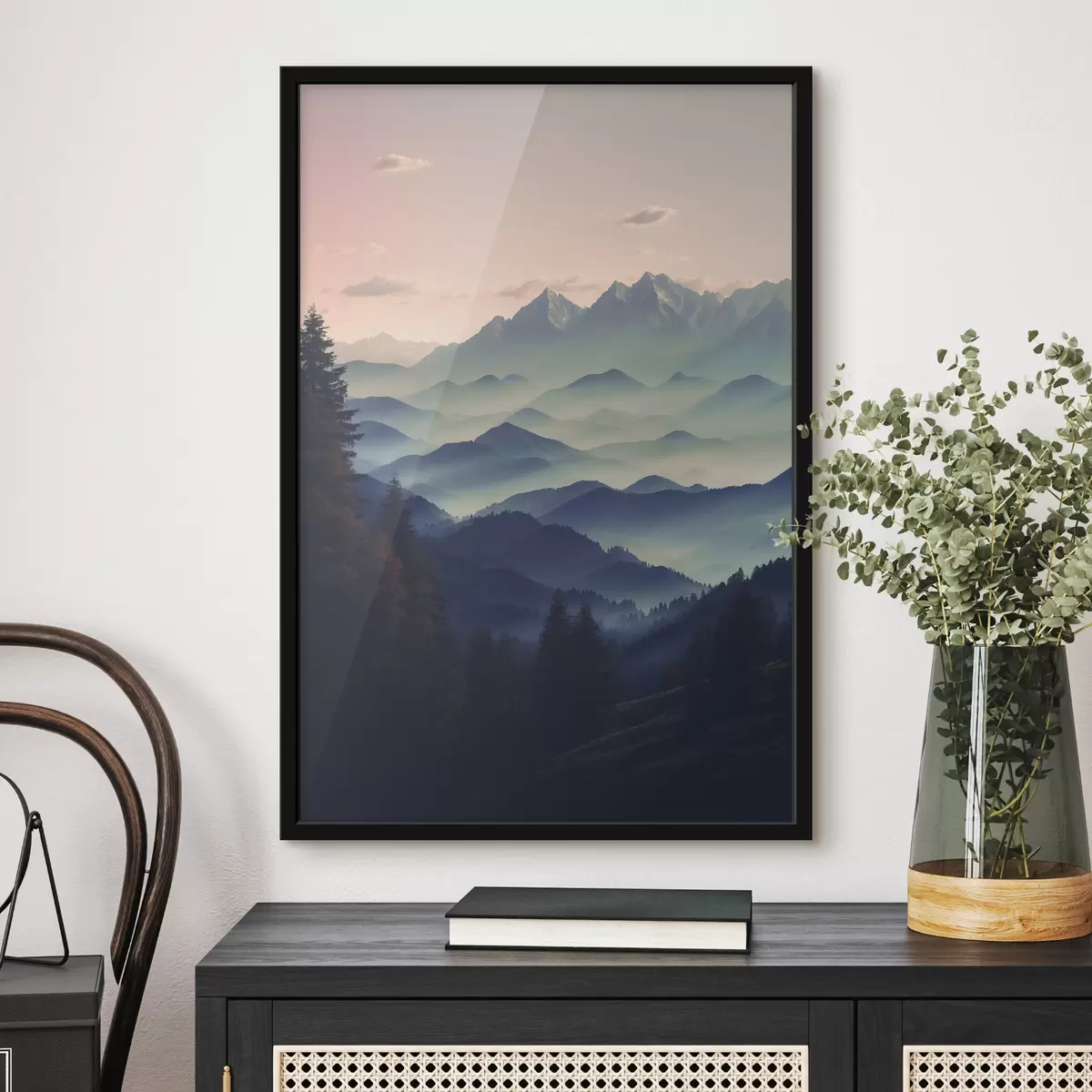 Poster Bergblick im Nebel f40851