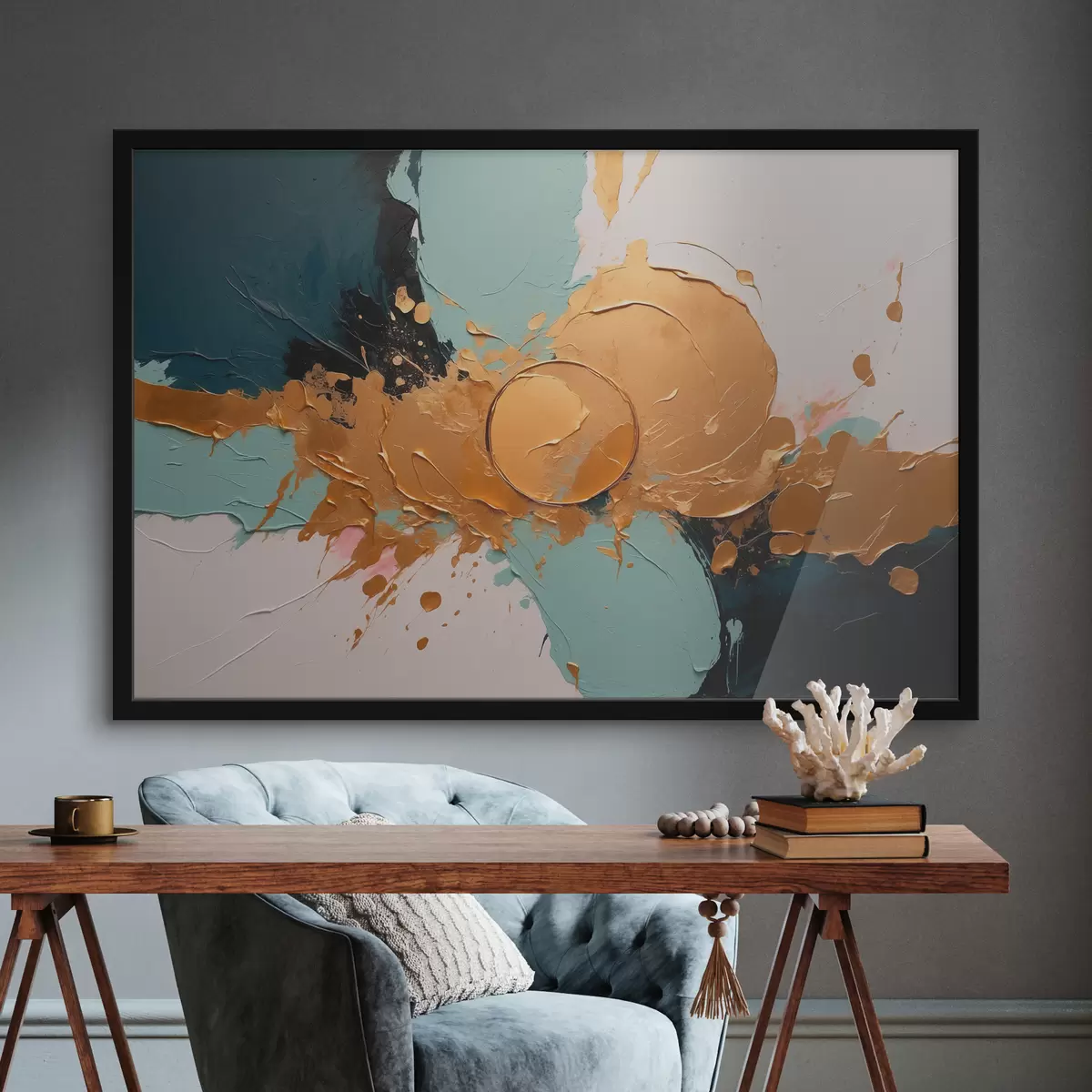 Poster Abstraktes Ölgemälde mit weißen, schwarzen Farben f40855