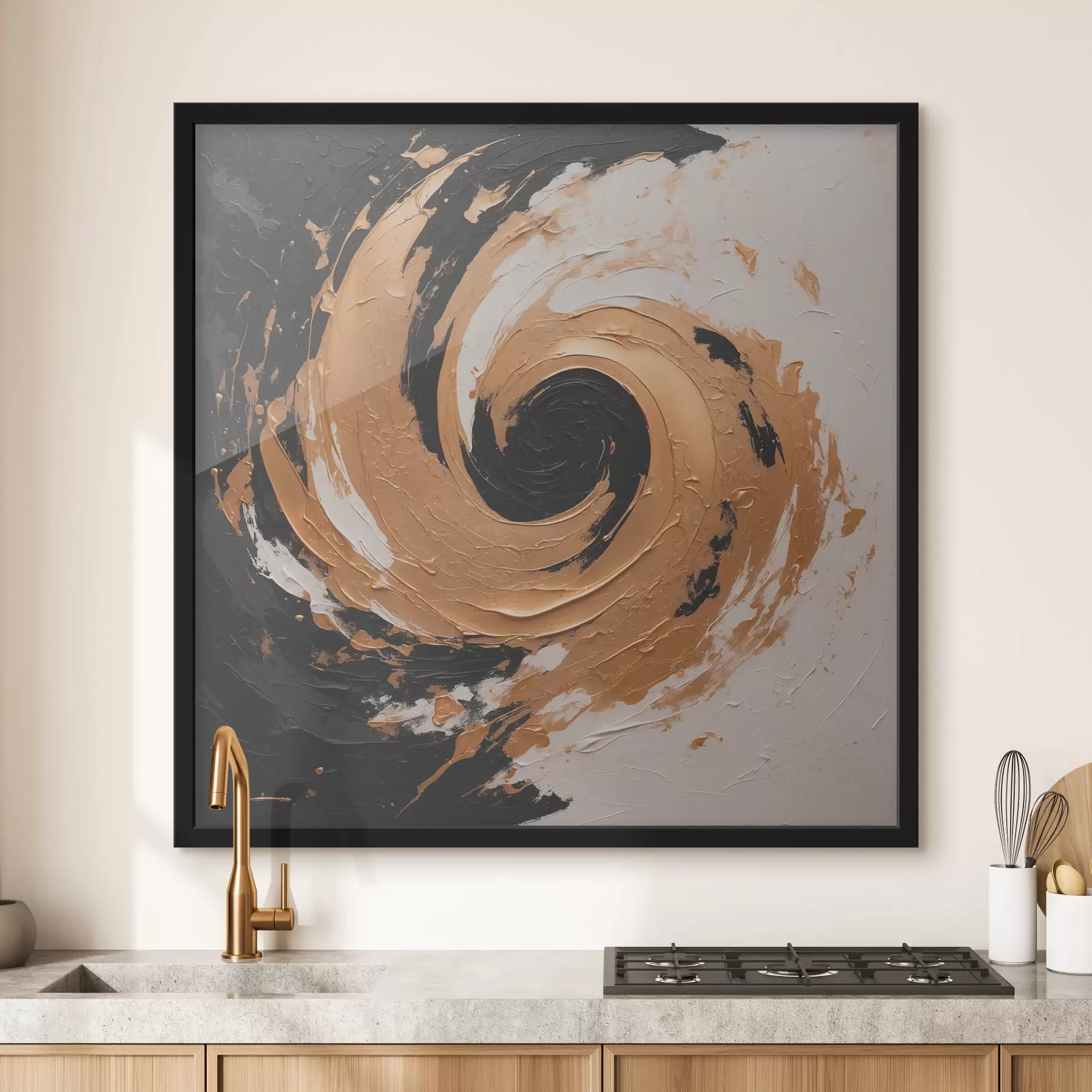 Fototapete Abstraktes Ölgemälde mit schwarz Wirbel f40864