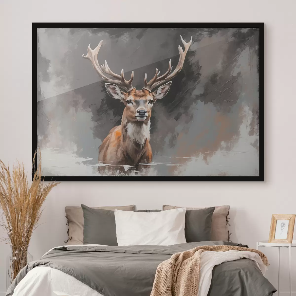 Poster Hirsche auf grau-schwarzem Hintergrund f40865