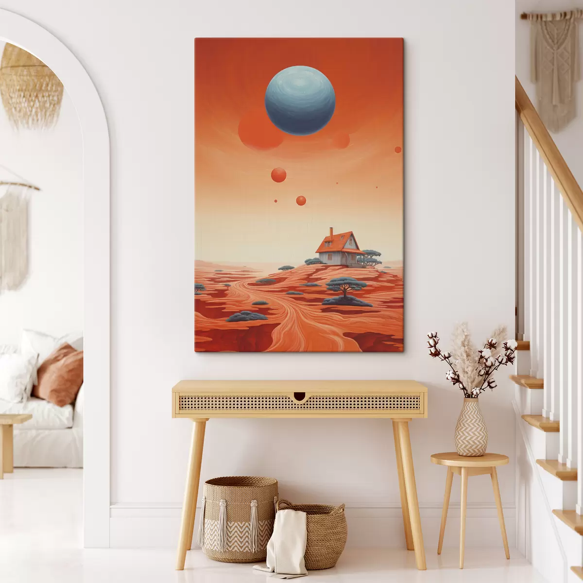 Wandbilder Wüste mit Haus, futuristische Kunst, kosmisch, Planet s40944