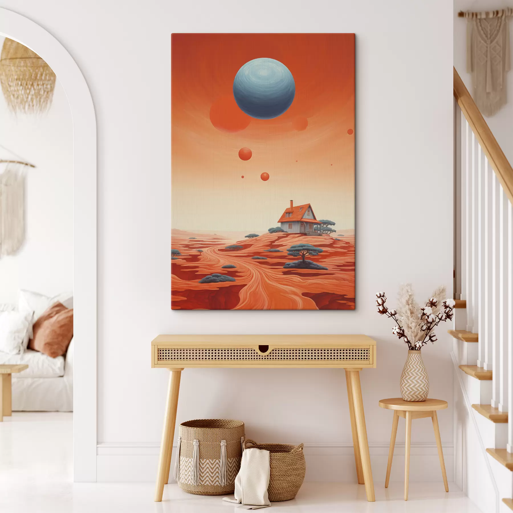 Wandbilder Wüste mit Haus, futuristische Kunst, kosmisch, Planet s40944