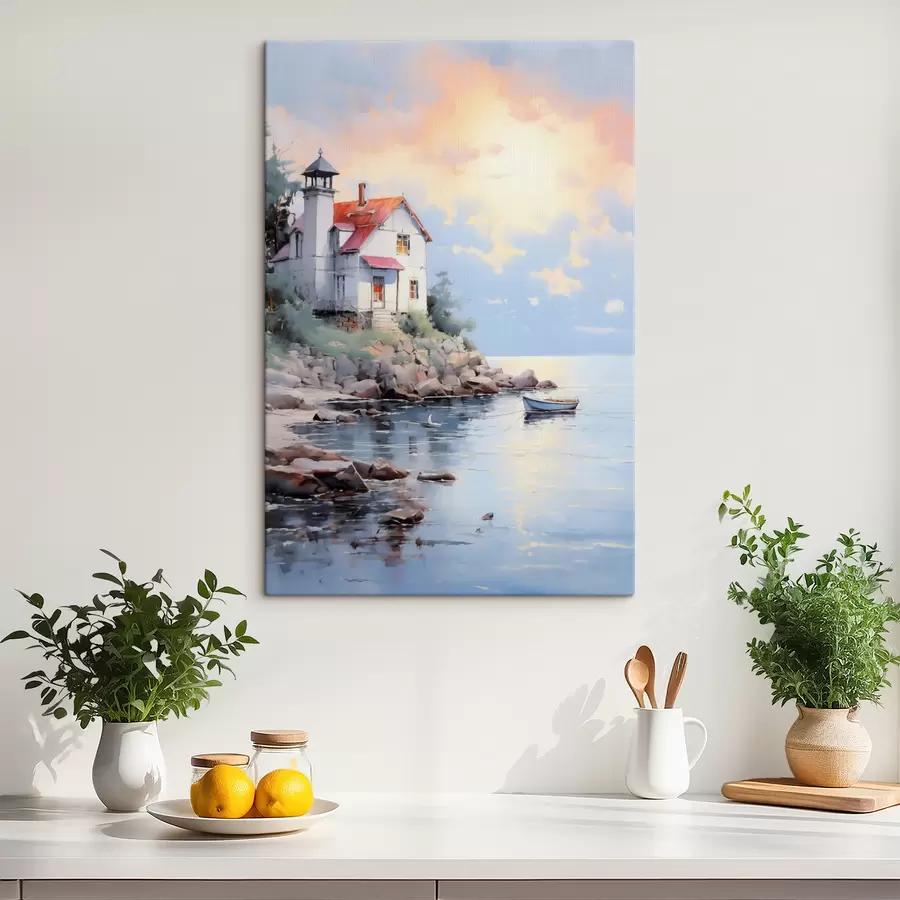 Wandbilder Haus am Strand am Meer bei Sonnenuntergang s41010