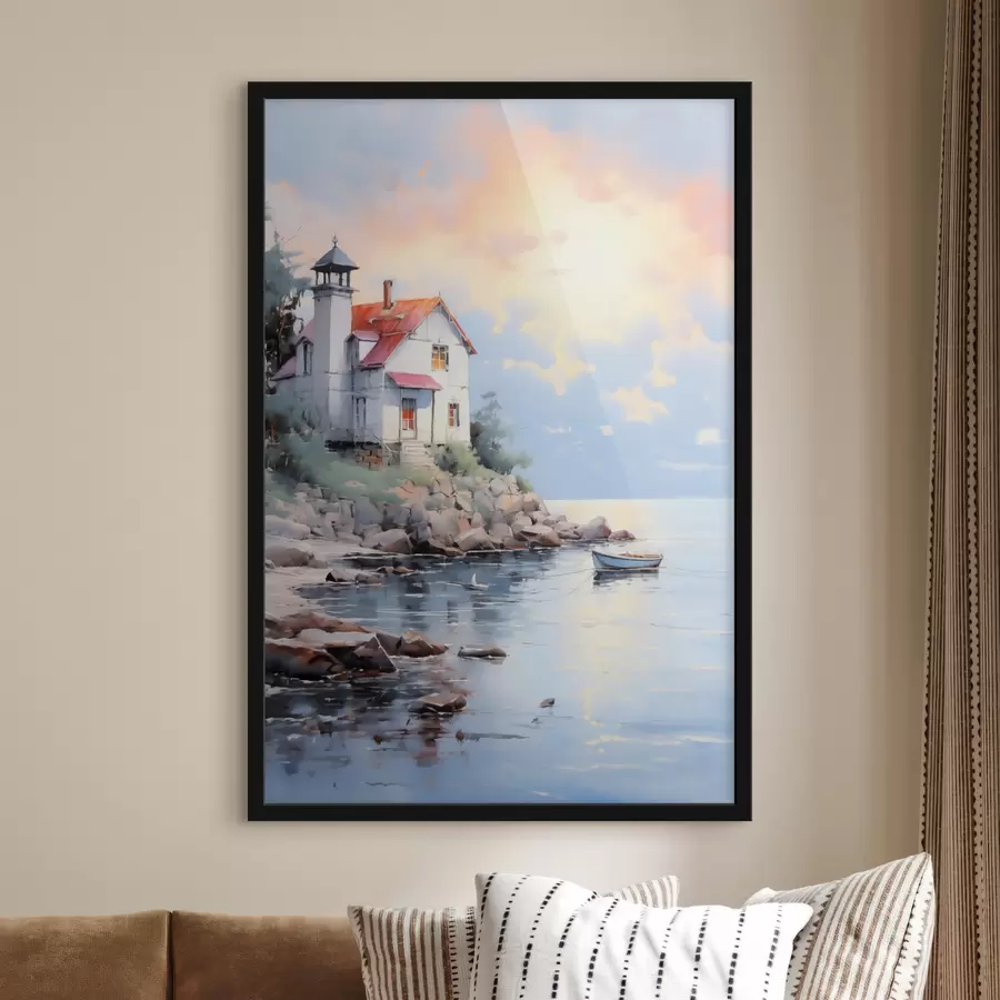 Fototapete Haus am Strand am Meer bei Sonnenuntergang f41010