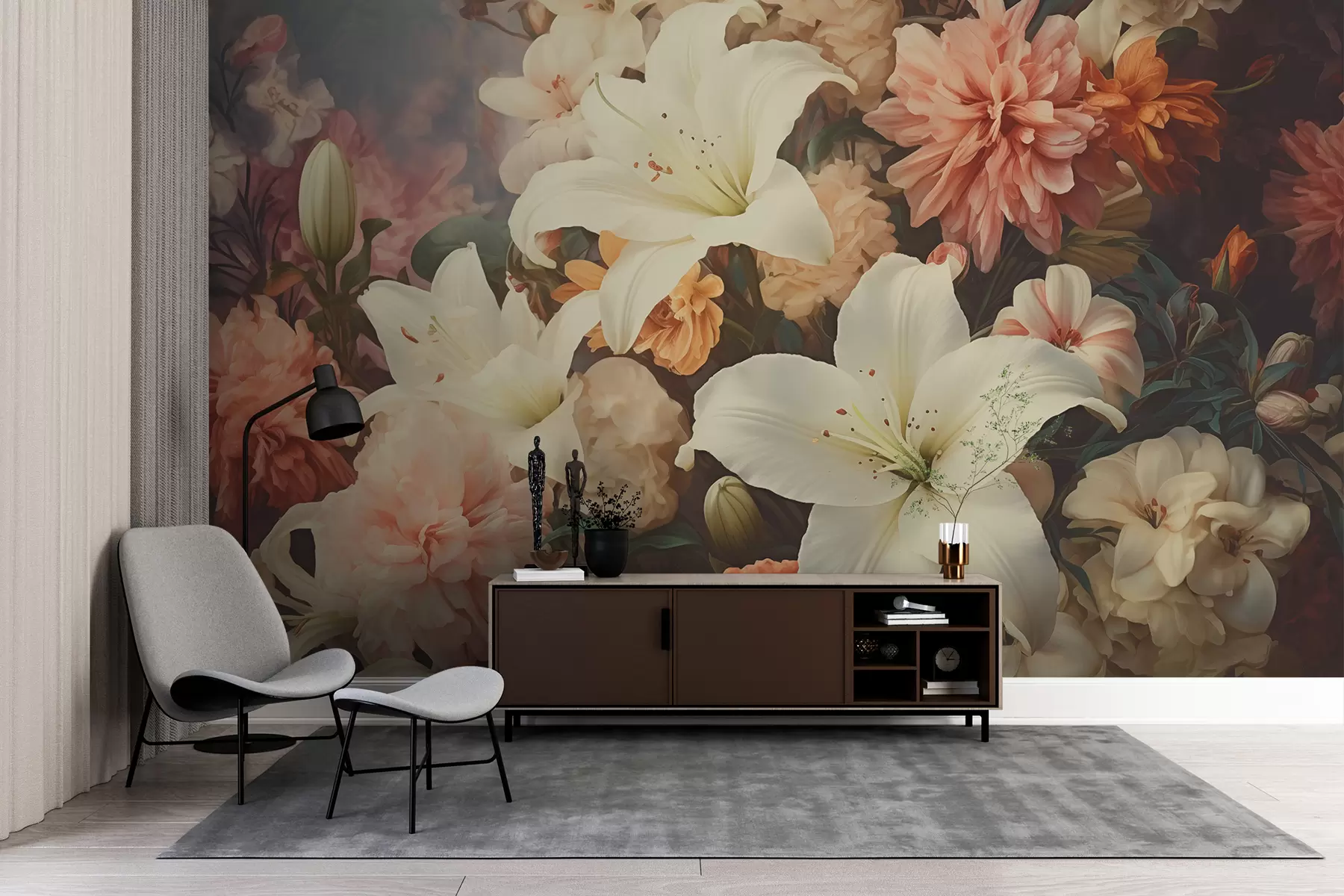 Fototapete Vintage Blumen auf dunklem Hintergrund w01765