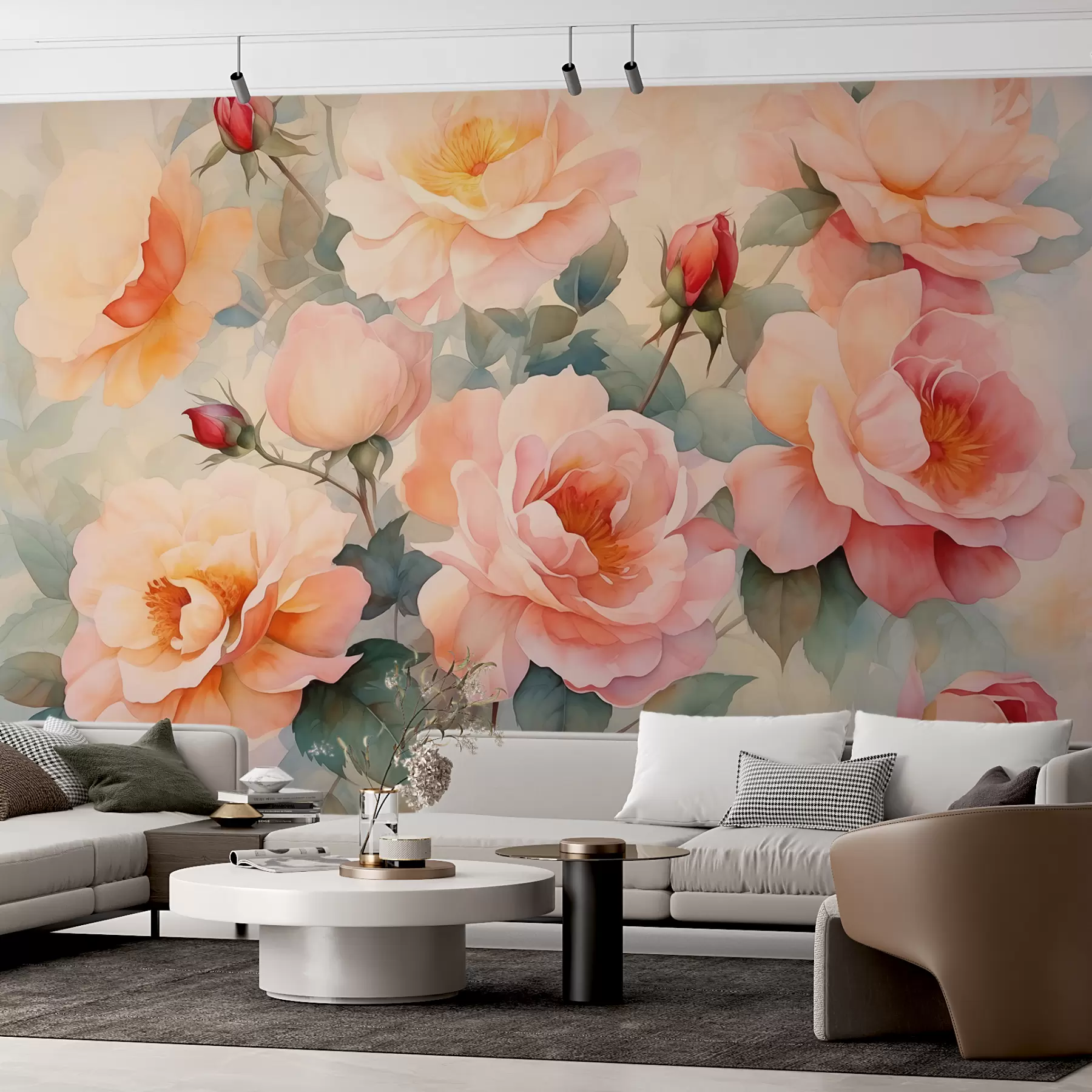 Fototapete Vintage Rosen nass Aquarell w01769