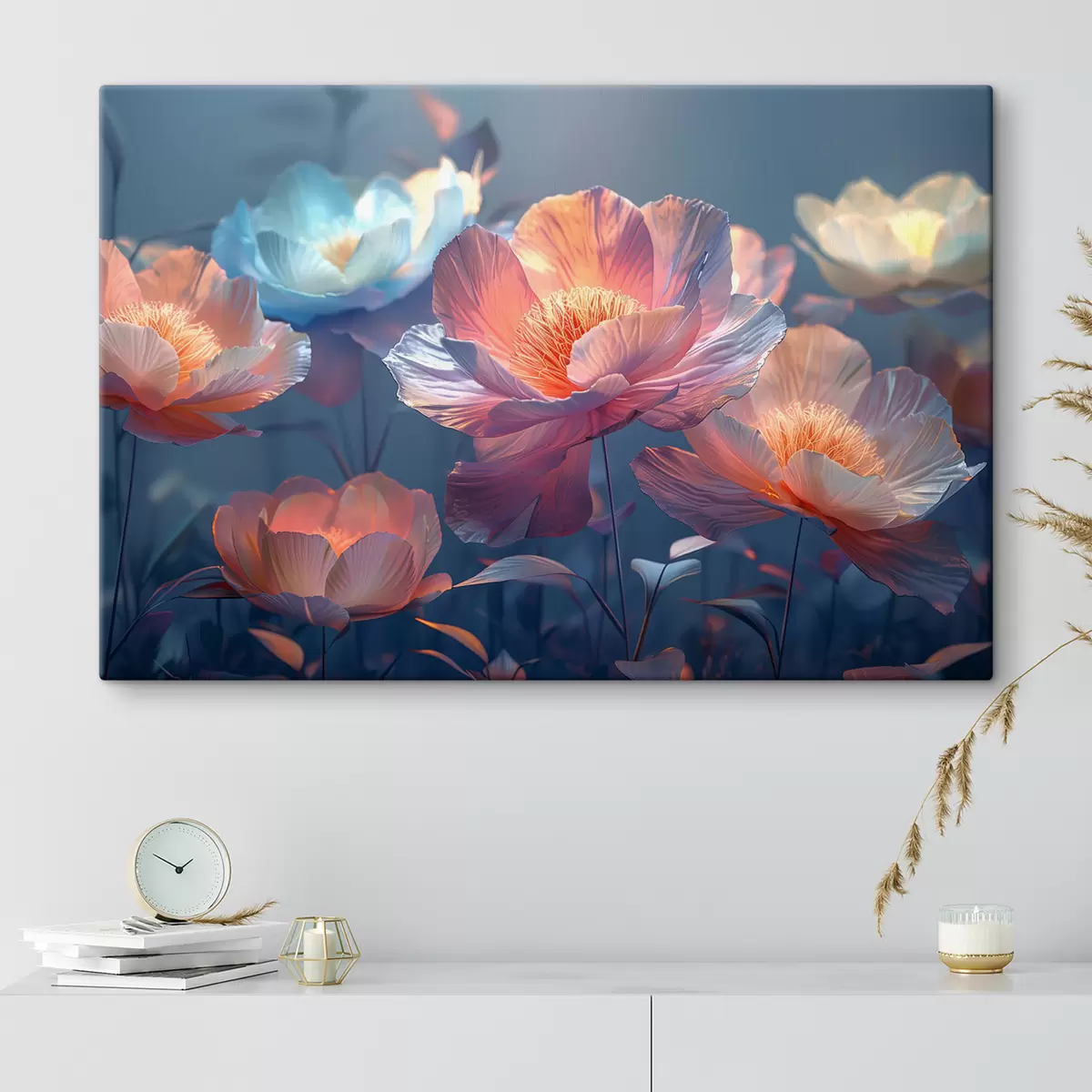 Wandbilder Zauberhafte Mohnblumen mit blauer Färbung s40958