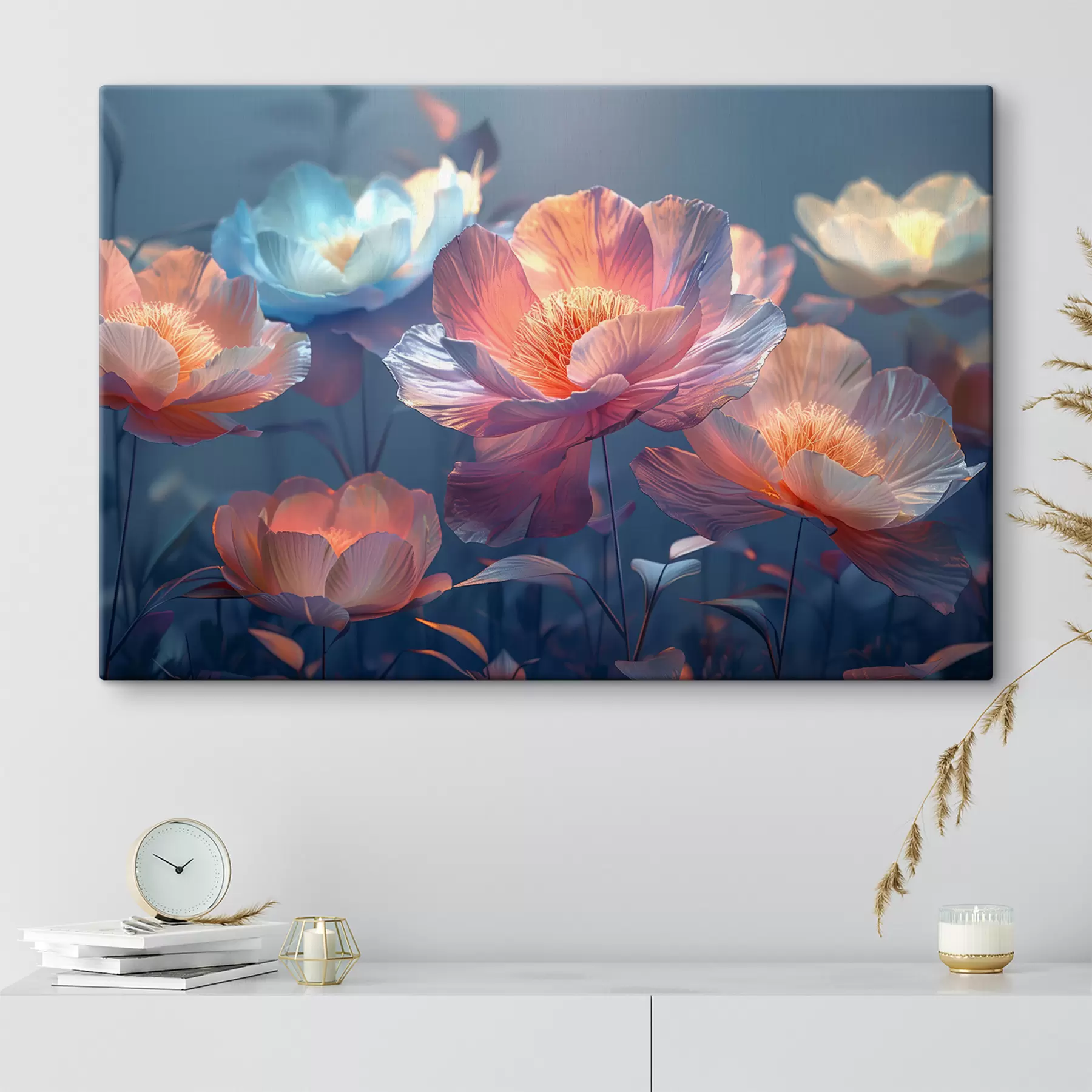 Fototapete Zauberhafte Mohnblumen mit blauer Färbung s40958