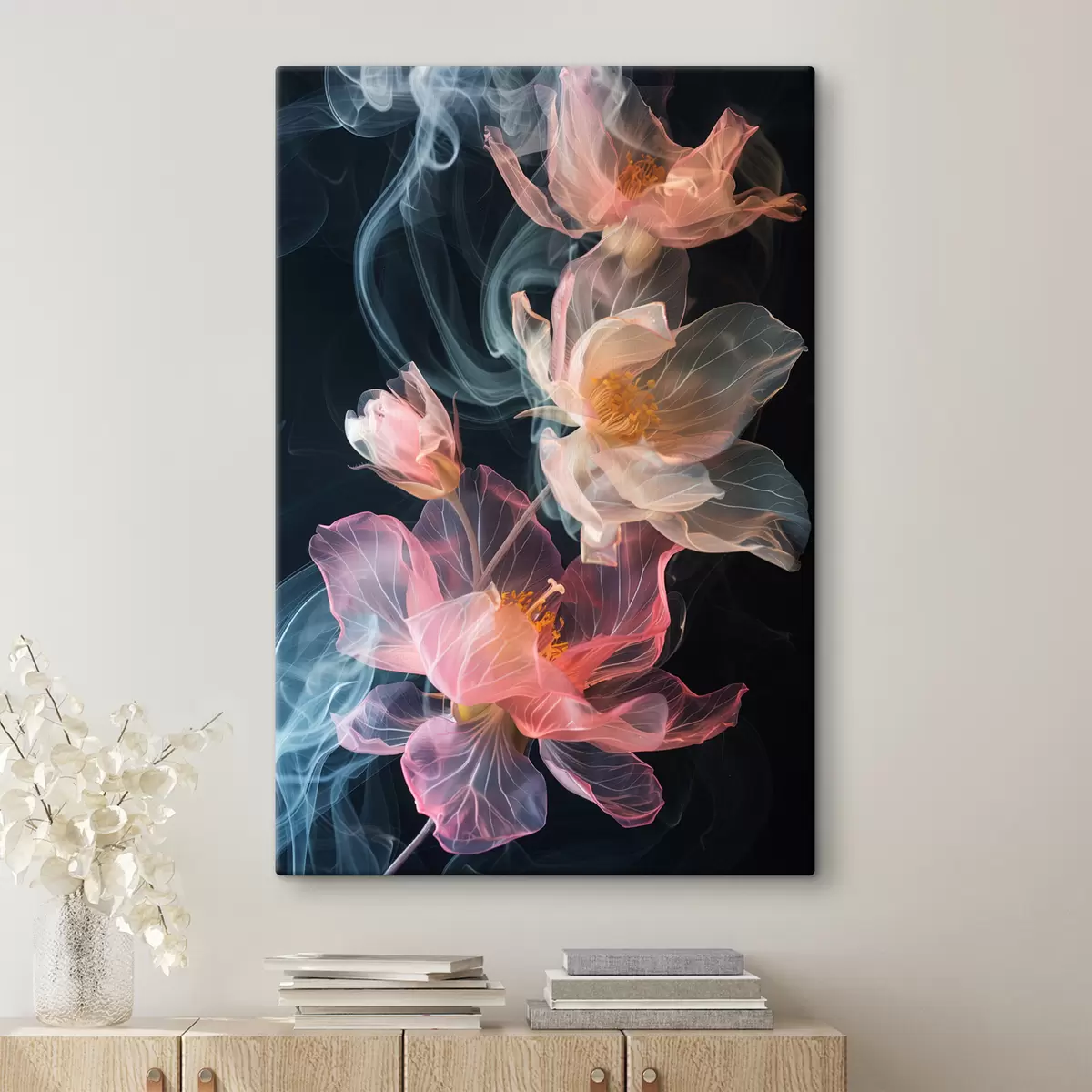 Wandbilder Zarte, luftige Blumen, umgeben von Rauch s40967