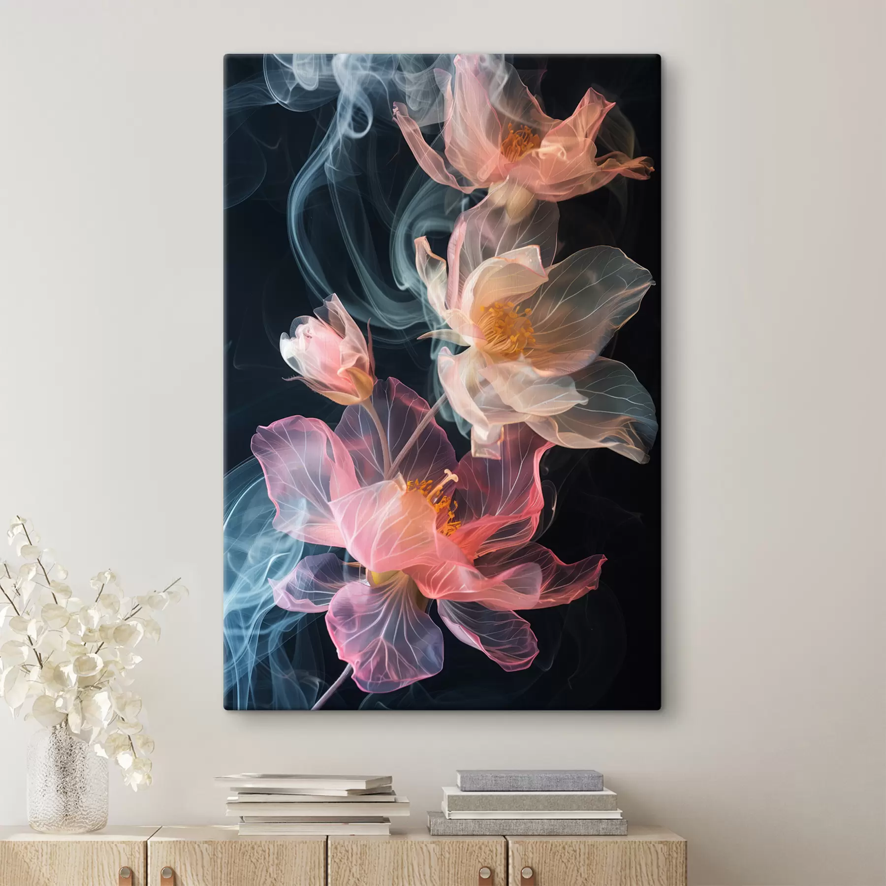 Fototapete Zarte, luftige Blumen, umgeben von Rauch s40967