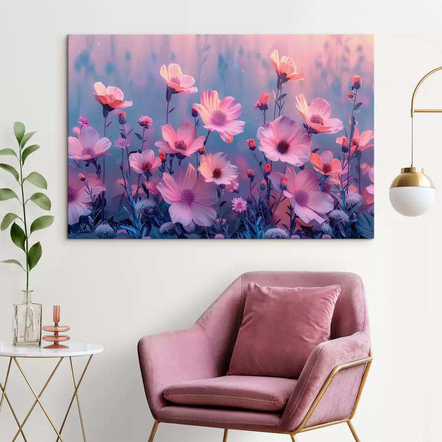 Wandbilder Märchenhafte Wildblumen in rosa und blauen Farbtönen s40990