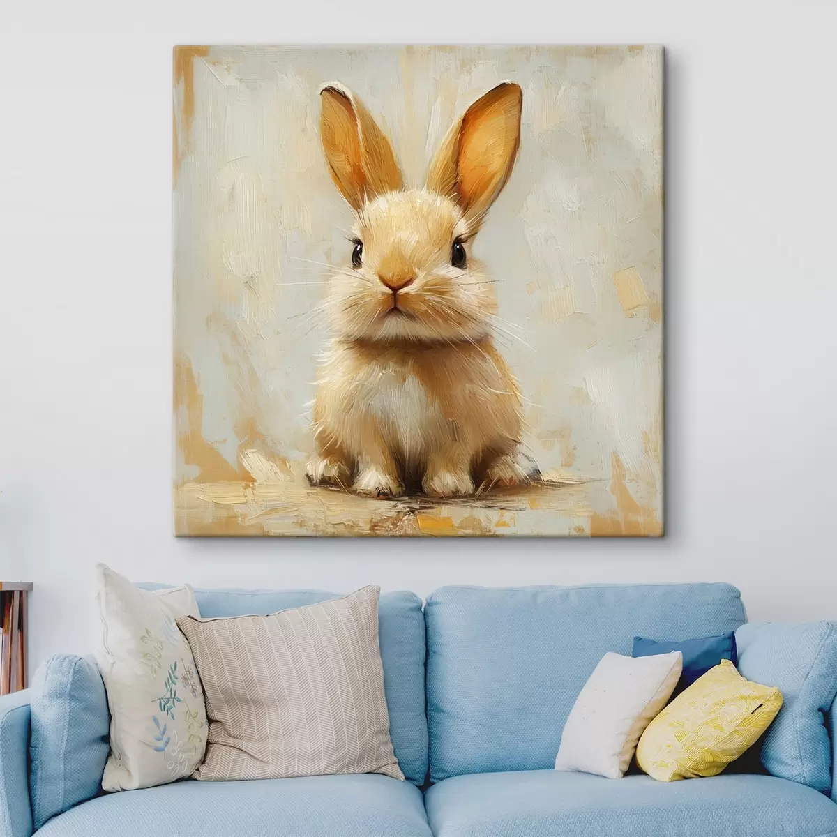 Wandbilder Beigefarbener Hase auf hellem Hintergrund mit kräftigen Pinselstrichen s41000