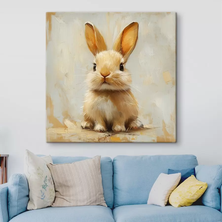 Wandbilder Beigefarbener Hase auf hellem Hintergrund mit kräftigen Pinselstrichen s41000