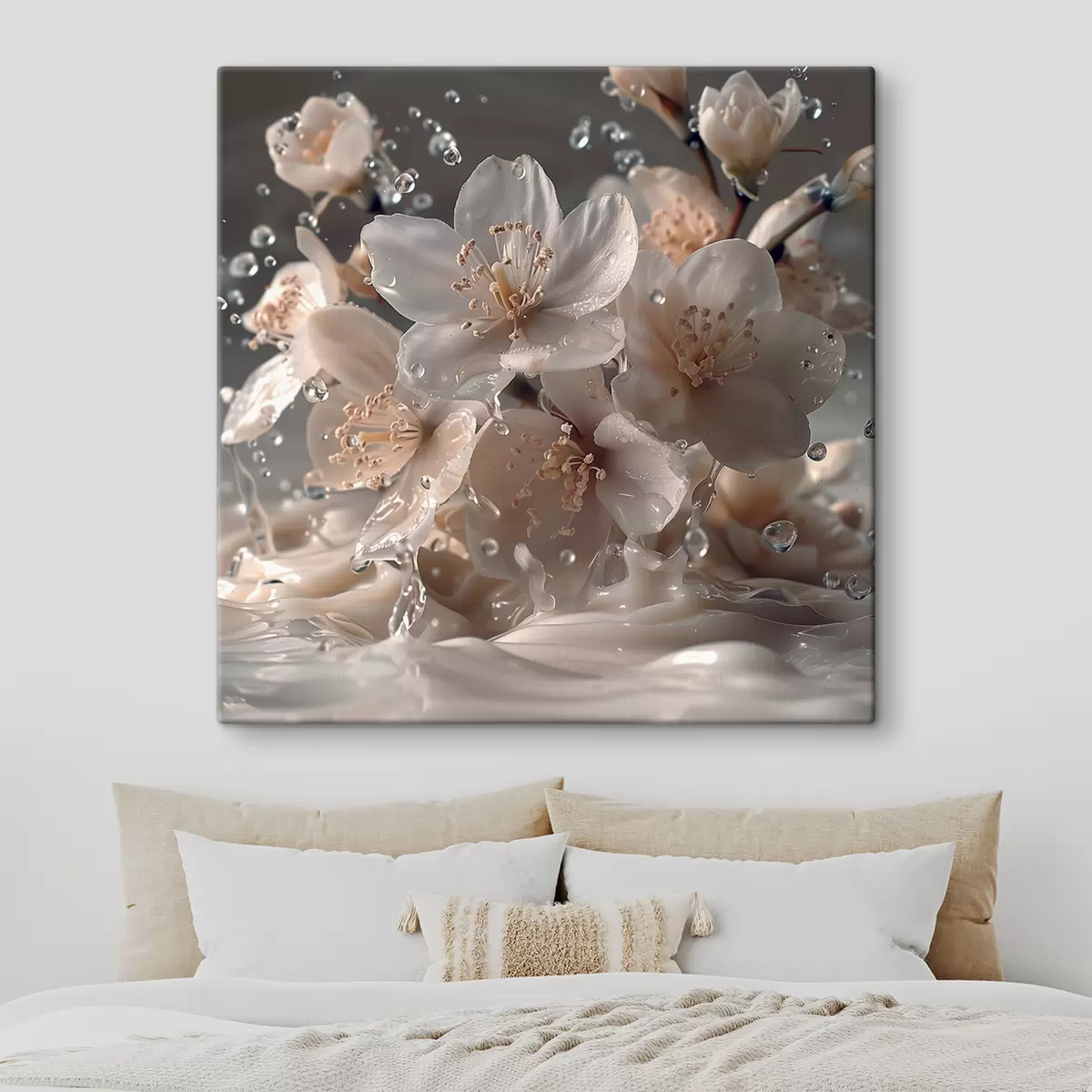 Wandbilder Jasminblüten in einem Strudel von Tröpfchen s41003