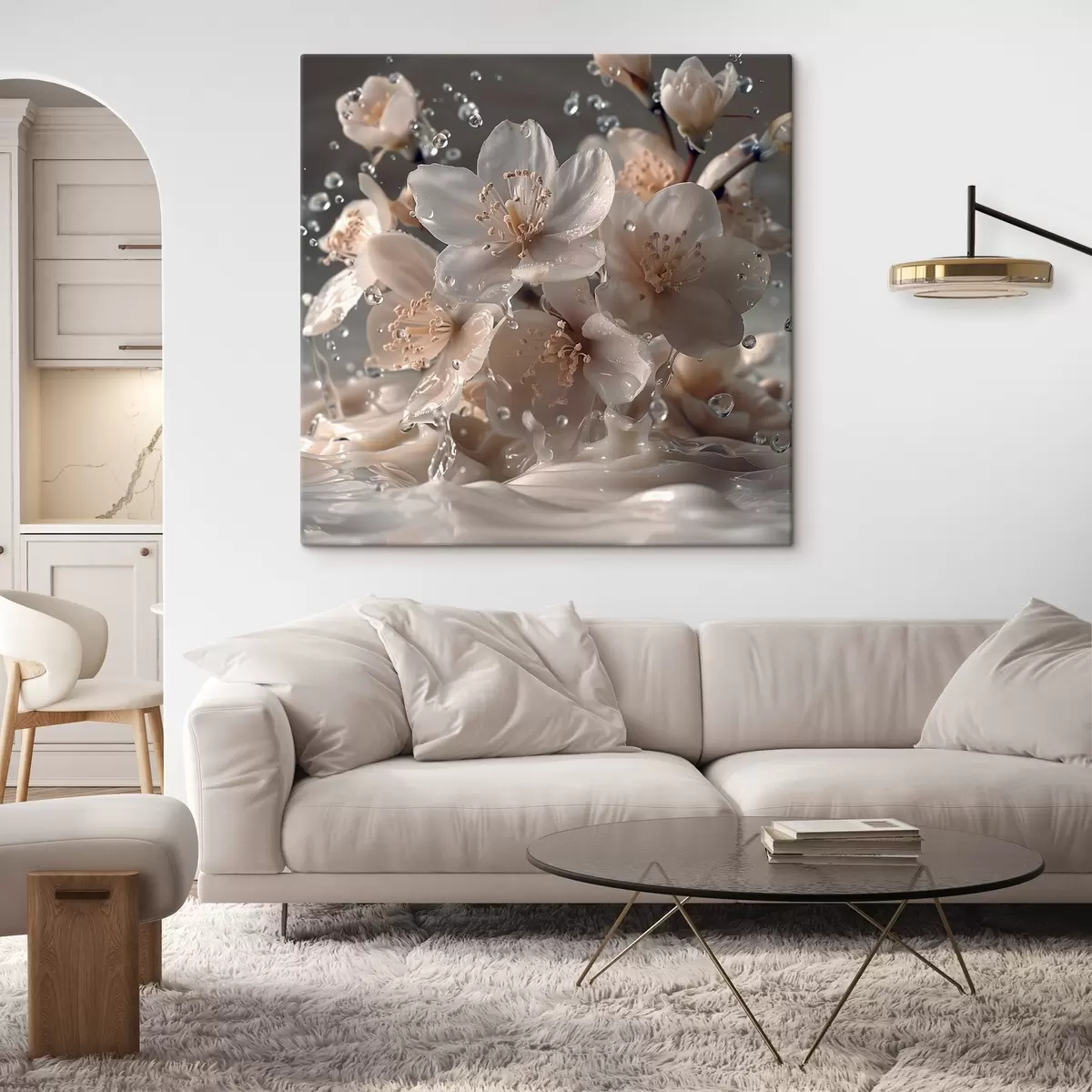 Wandbilder Jasminblüten in einem Strudel von Tröpfchen s41003