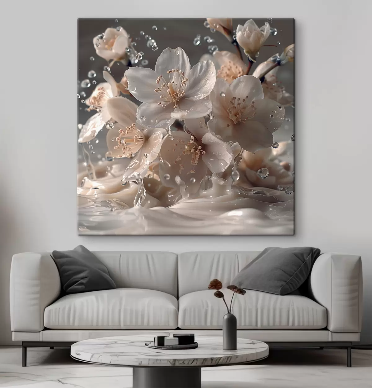 Wandbilder Jasminblüten in einem Strudel von Tröpfchen s41003