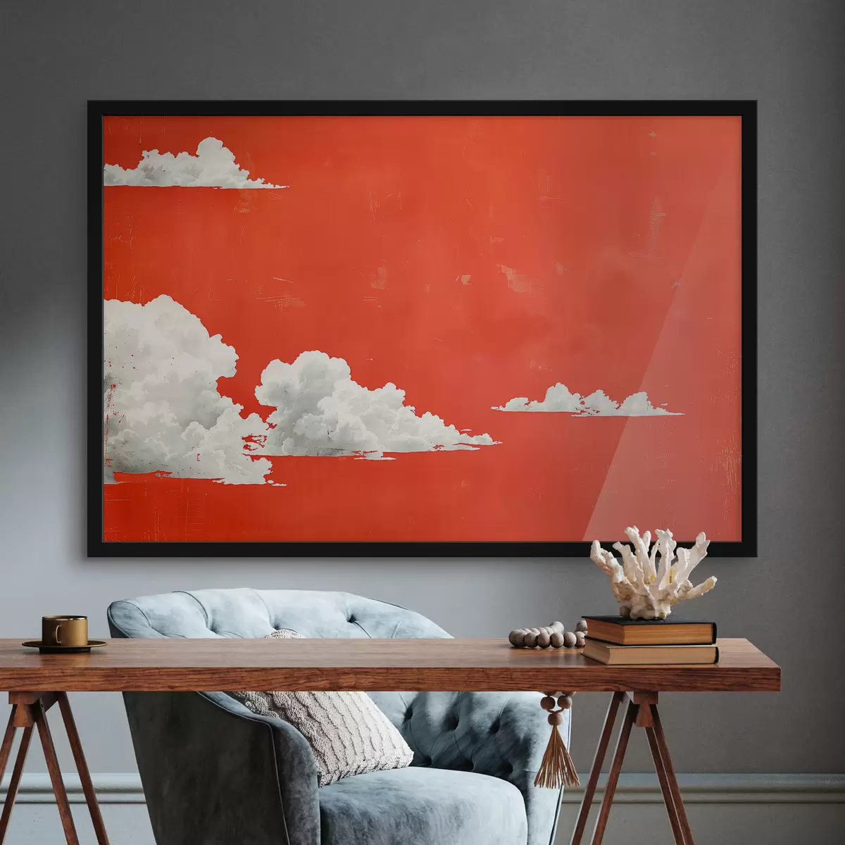 Poster Roter Himmel mit weißen Wolken f40974