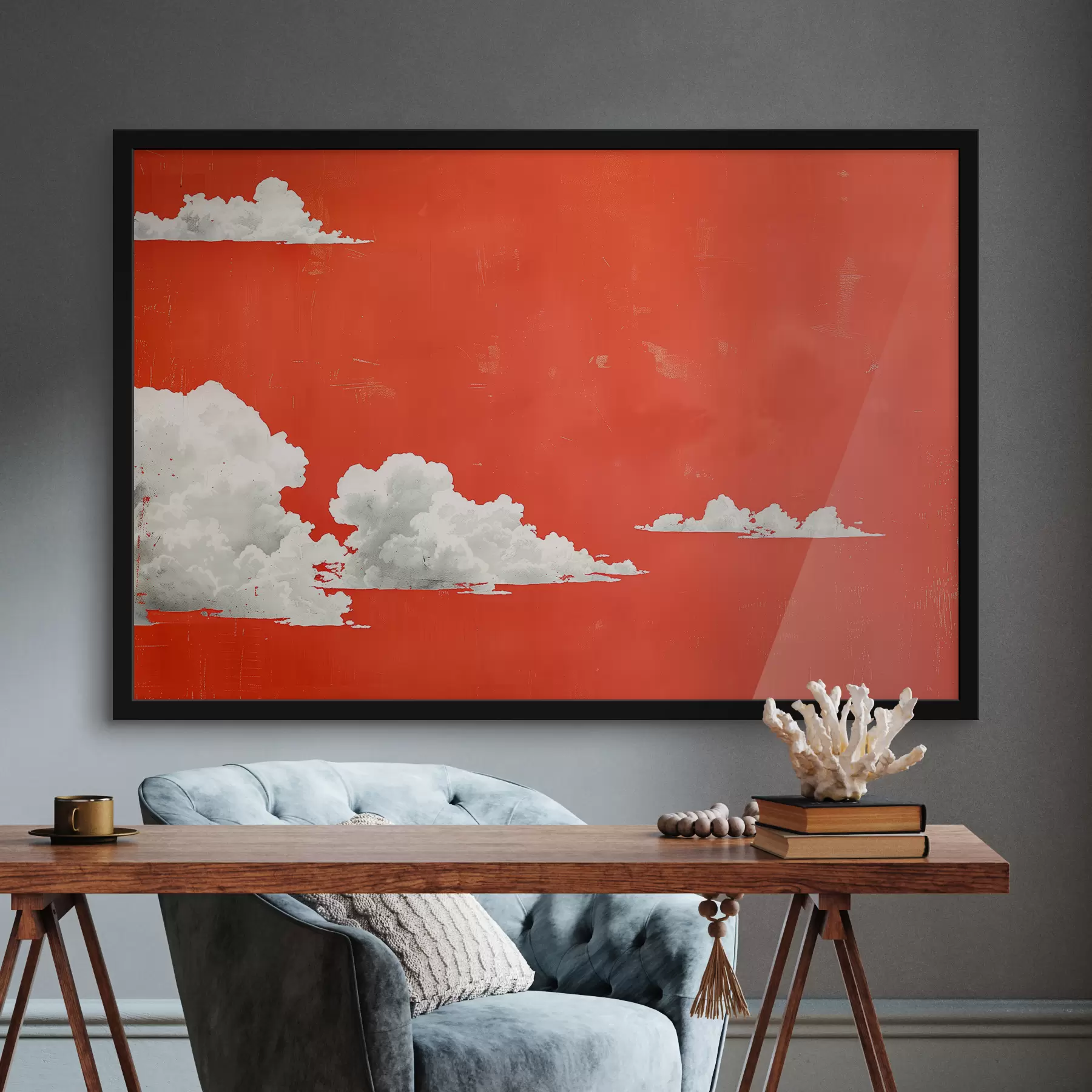 Wandbilder Roter Himmel mit weißen Wolken f40974