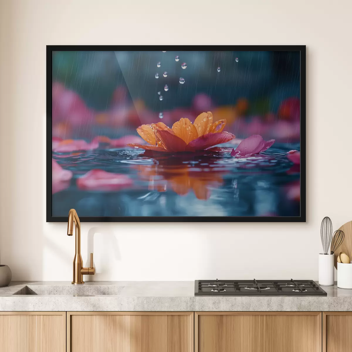 Poster Eine Seerose mit Regentropfen f40977