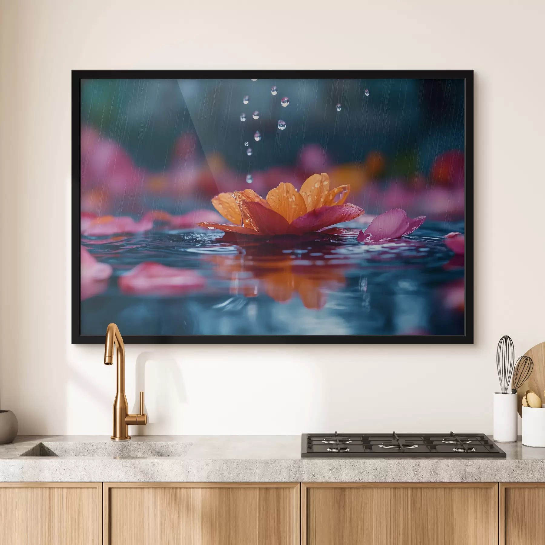 Fototapete Eine Seerose mit Regentropfen f40977