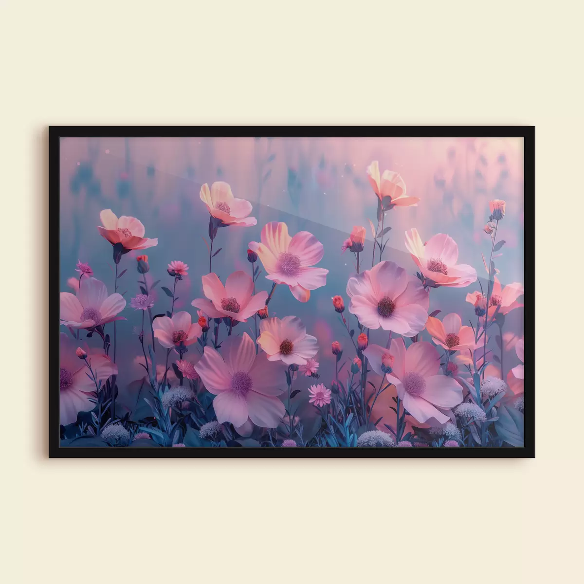 Poster Märchenhafte Wildblumen in rosa und blauen Farbtönen f40990