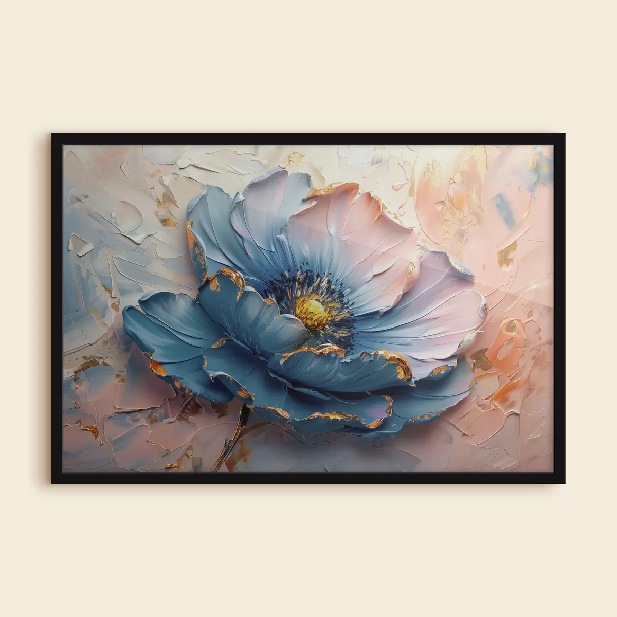 Poster Eine große Blume in zarten Farben, kräftige Ölpinselstriche f40991