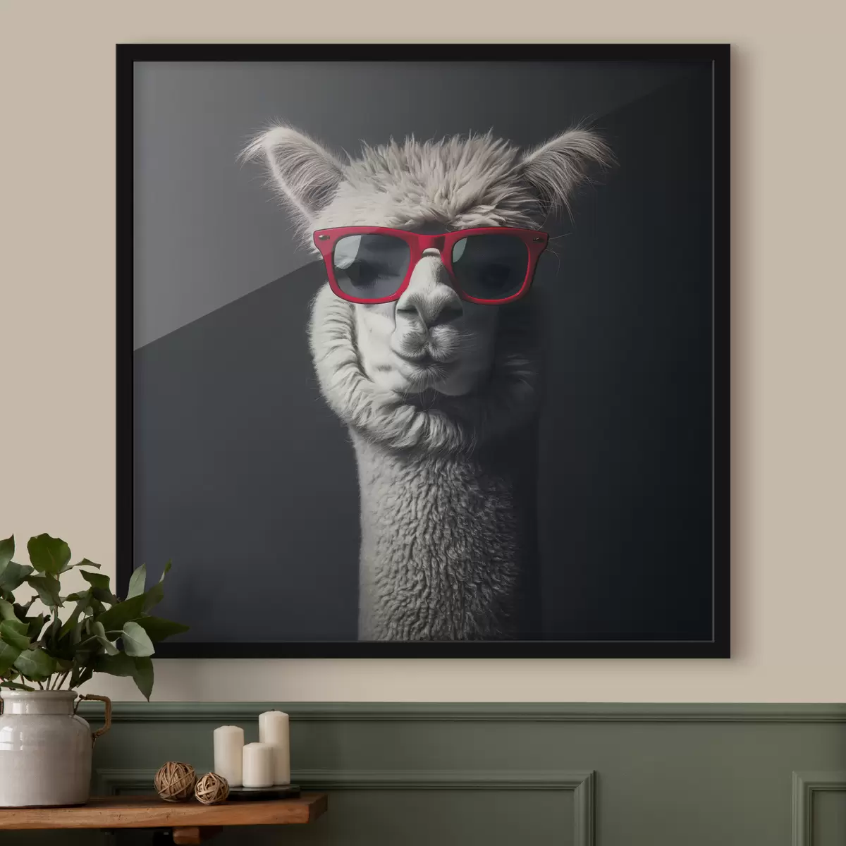 Poster Graues Lama mit roter Brille f40996