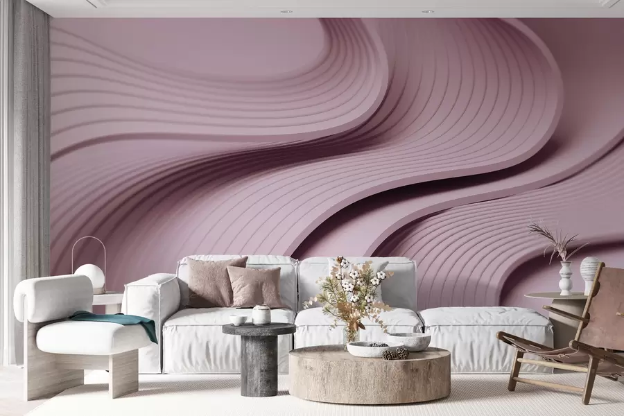 Fototapete Elegante voluminöse Wellen im 3D-Stil in Puderfarben w01147v1