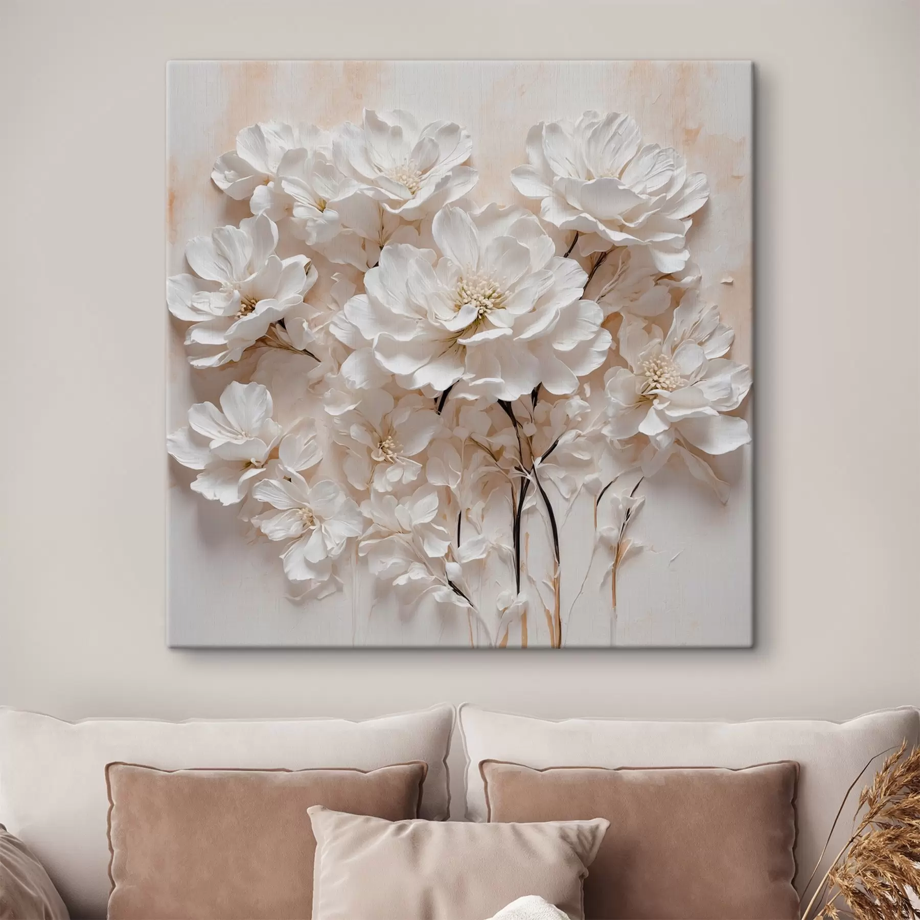 Fototapete Weiße Blumen auf weiß-orangem Hintergrund s41042