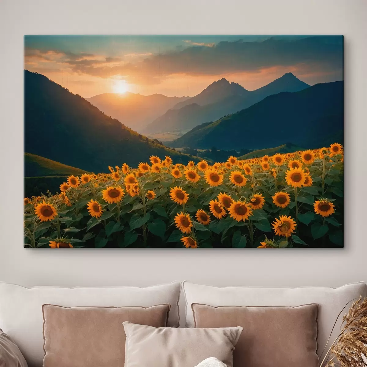 Wandbilder Sonnenblumen gegen Berge s41049