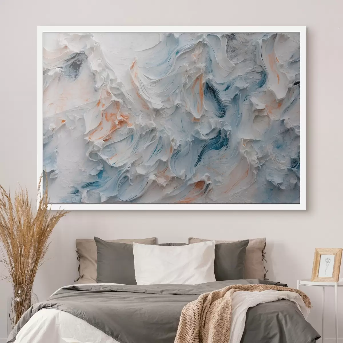 Poster Abstraktion mit weißen, orangen und blauen Farben f41026