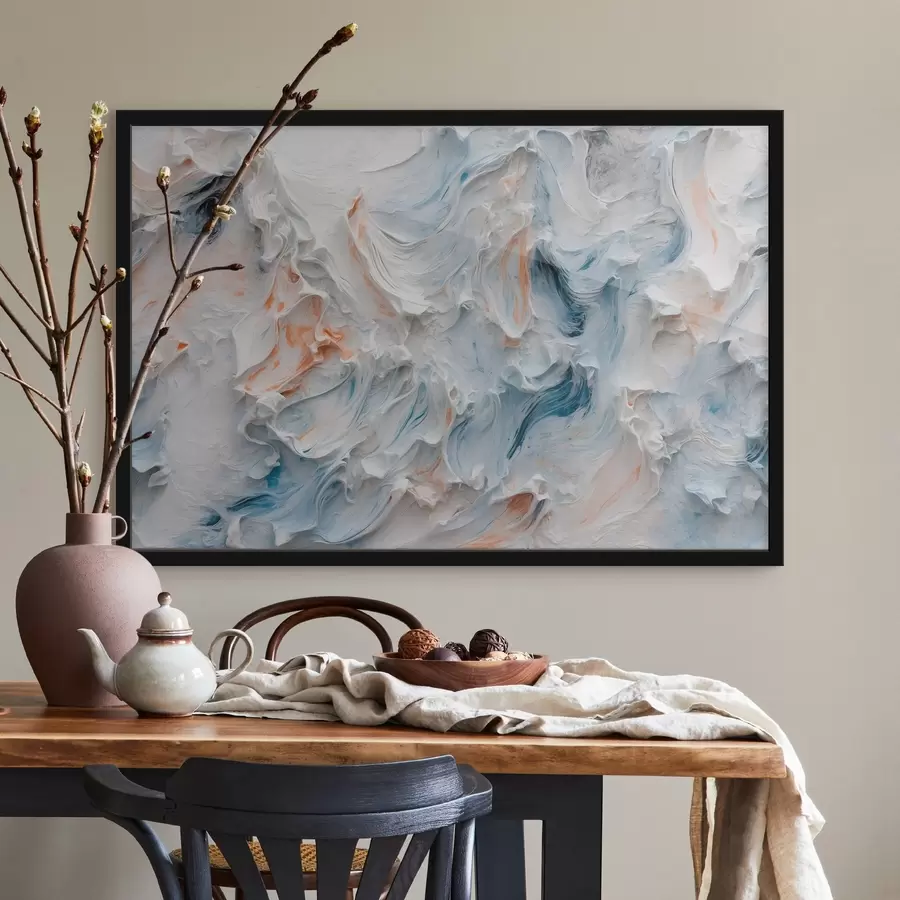 Fototapete Abstraktion mit weißen, orangen und blauen Farben f41026