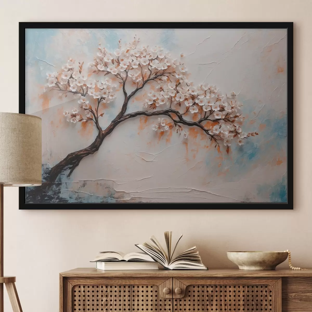 Poster Blühender Baum auf abstraktem Öl-Hintergrund f41032