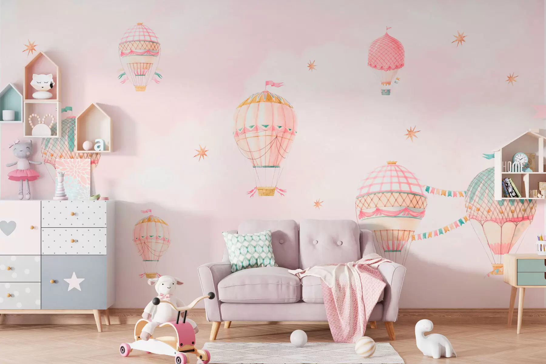Fototapete Vintage-Ballons und rosa Himmel w01819