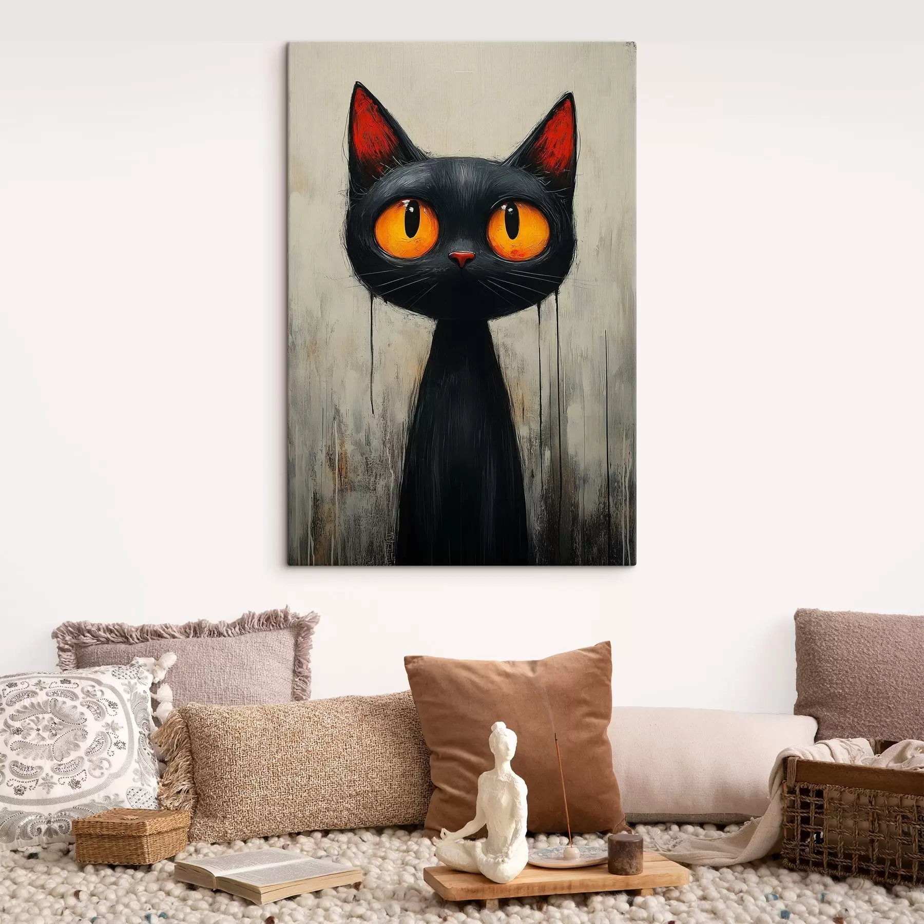 Fototapete Schwarze Aquarellkatze mit gelben Augen s41120