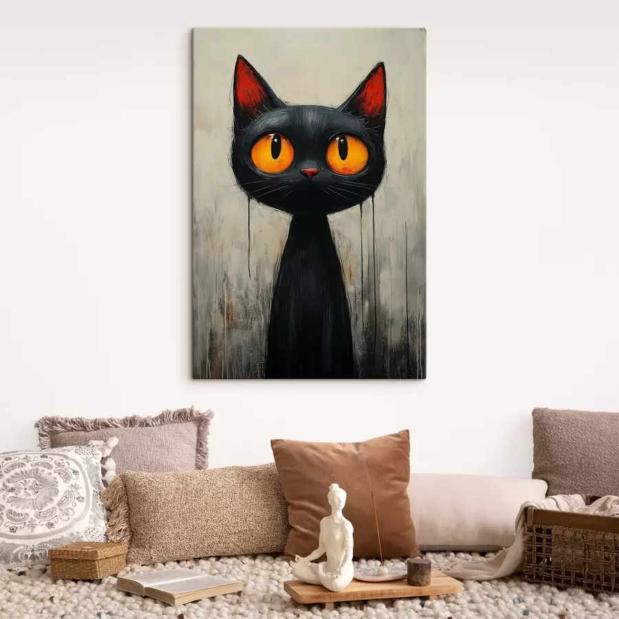 Wandbilder Schwarze Aquarellkatze mit gelben Augen s41120