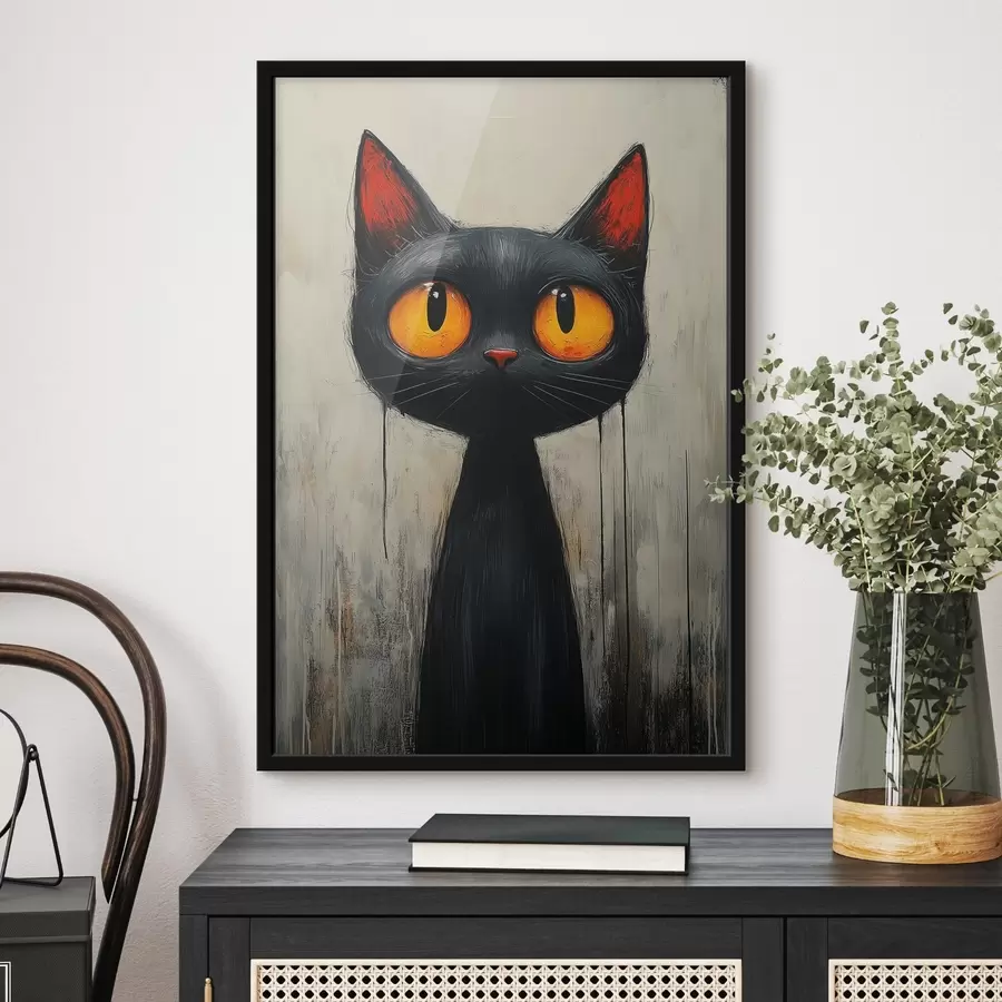 Fototapete Schwarze Aquarellkatze mit gelben Augen f41120