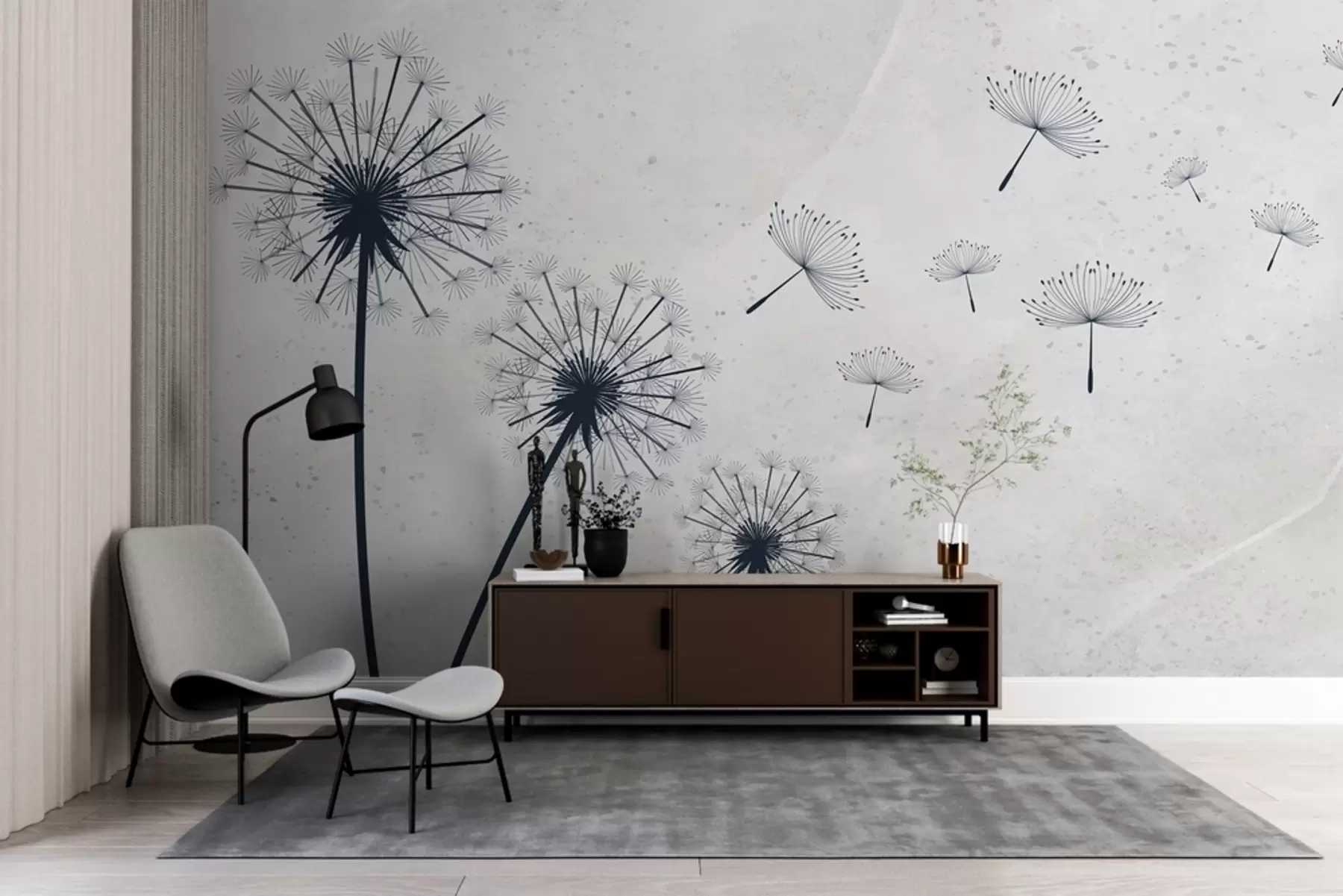 Fototapete Blauer Löwenzahn auf beigem Hintergrund mit Textur w01812