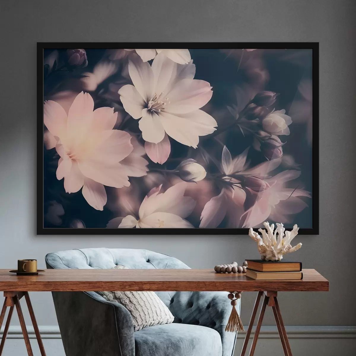 Poster Soft rosa und weißen Vintage Licht Blumen mit unscharfen Hintergrund f41084