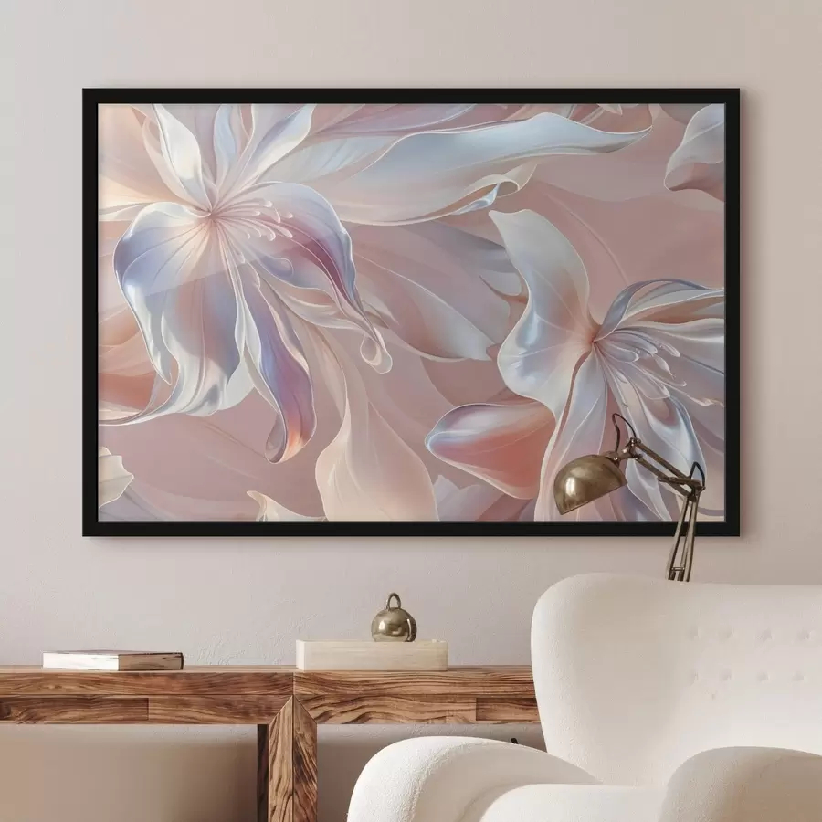 Fototapete Zarte, pastellfarbene Blütenblätter mit fließenden Formen und Texturen, die eine abstrakte Blumenkomposition ergeben f41098