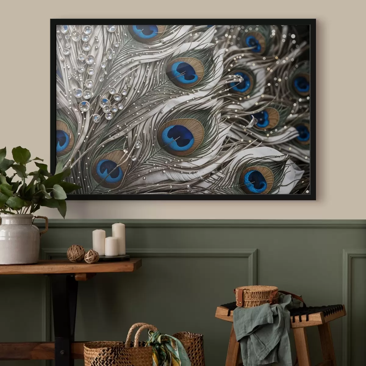 Poster Lebendige Pfauenfedern mit verschlungenen Mustern und auffälligen blauen Mustern f41103