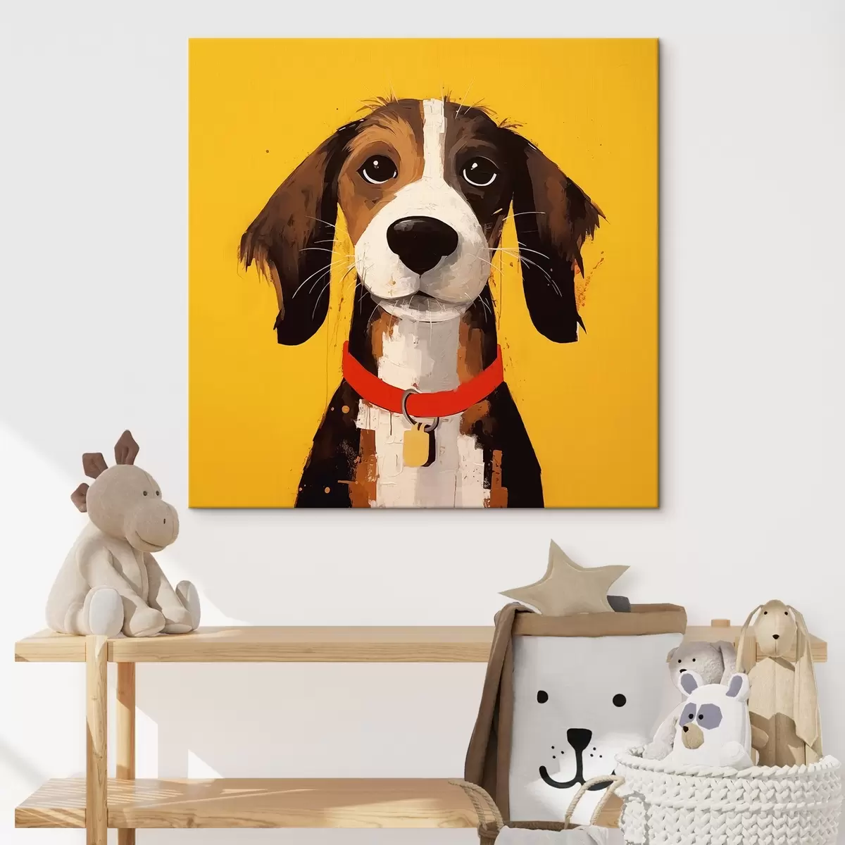Wandbilder Porträt eines Hundes auf gelbem Hintergrund s41232