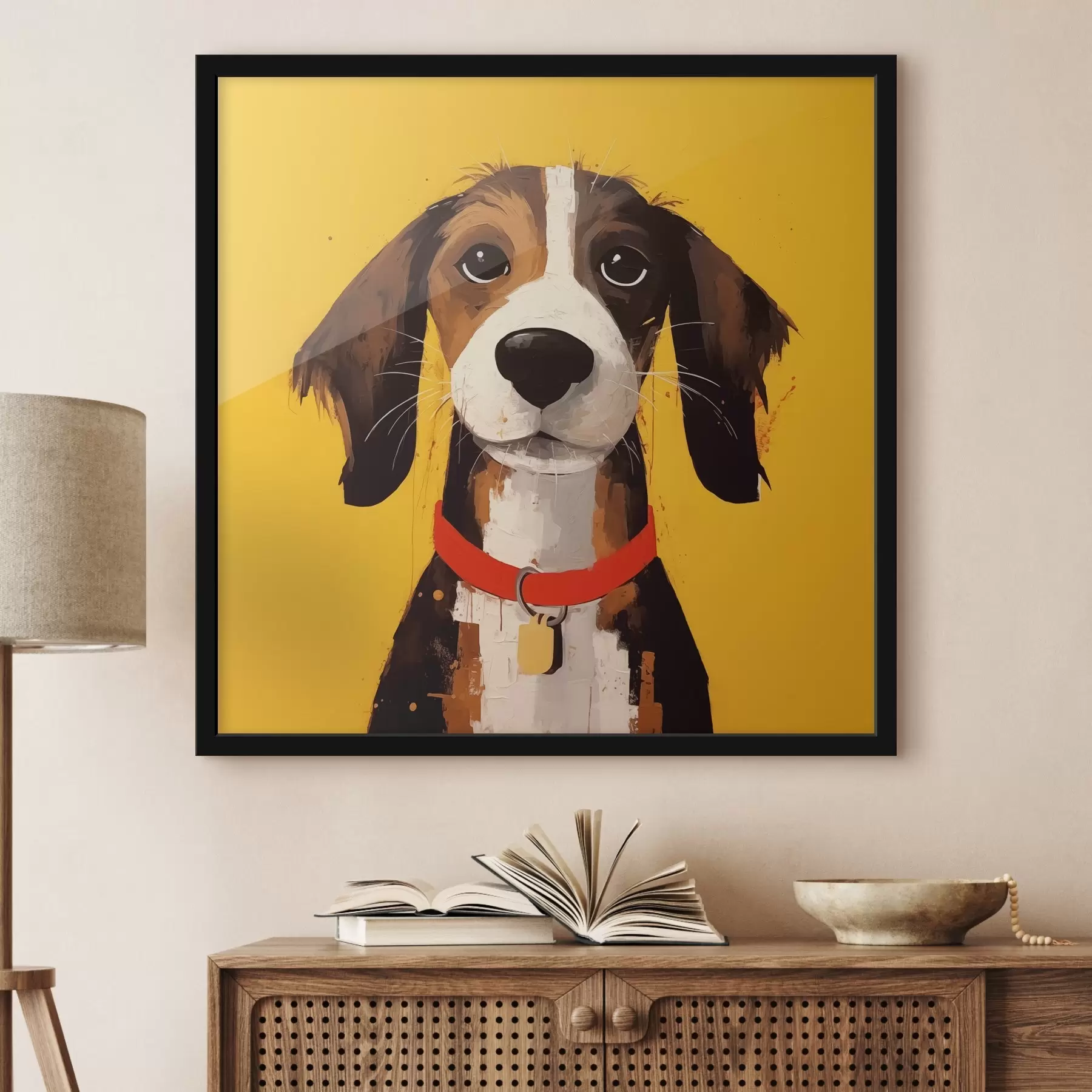 Fototapete Porträt eines Hundes auf gelbem Hintergrund f41232