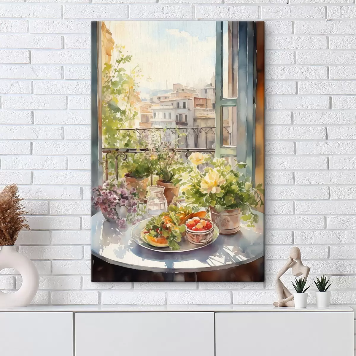 Wandbilder Romantisches Abendessen mit Blick auf die Stadt, Aquarell, floral s41168