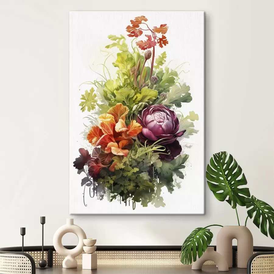 Wandbilder Gemüseernte, Aquarell, Grünzeug, Blumen s41173