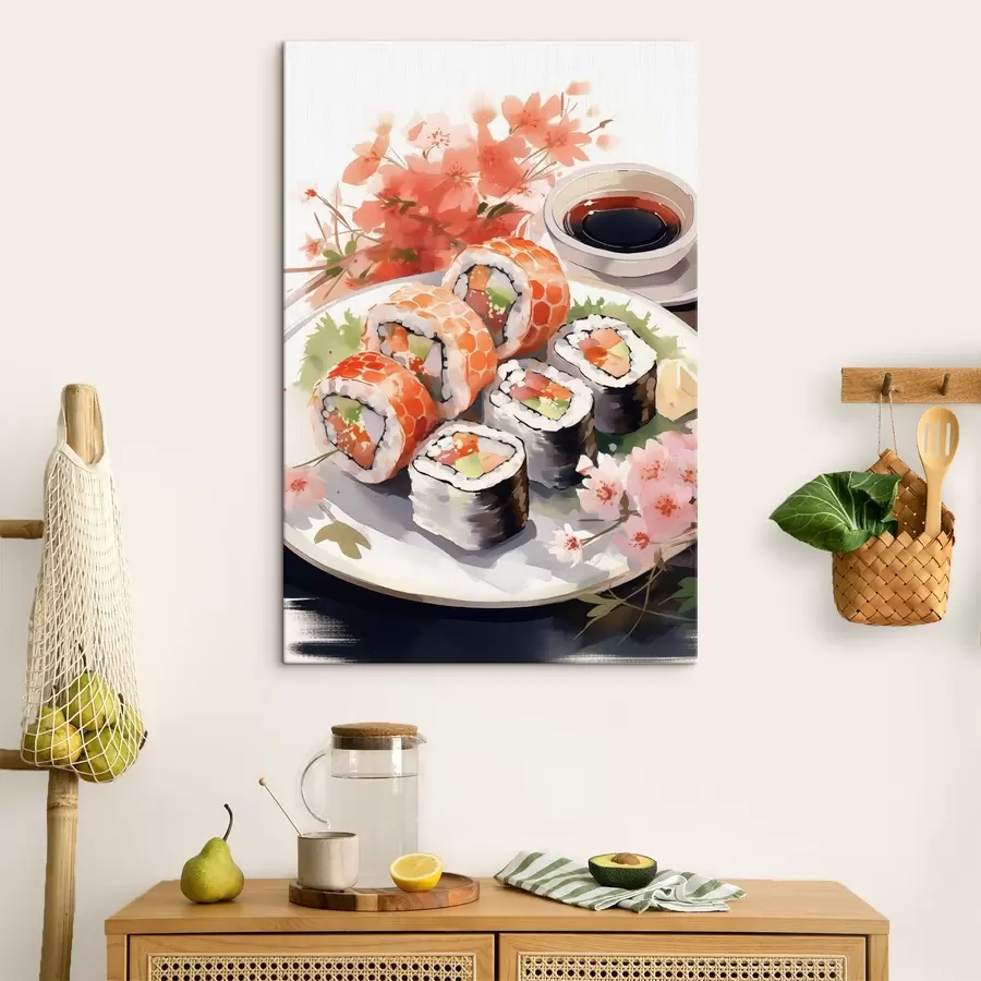 Wandbilder Sushi auf dem Teller, Aquarell, floral, japanisch s41179