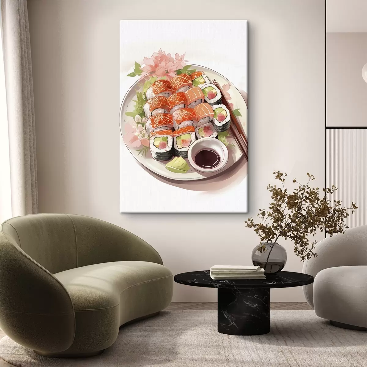 Wandbilder Aquarell Teller mit Sushi, Lachs, lecker s41180