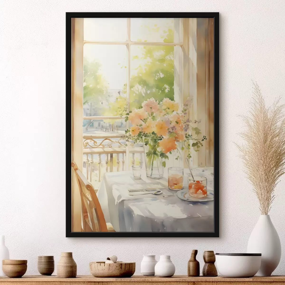 Poster Romantisches Abendessen, Aquarell, Boho-Stil, Blumen, Natur f41165