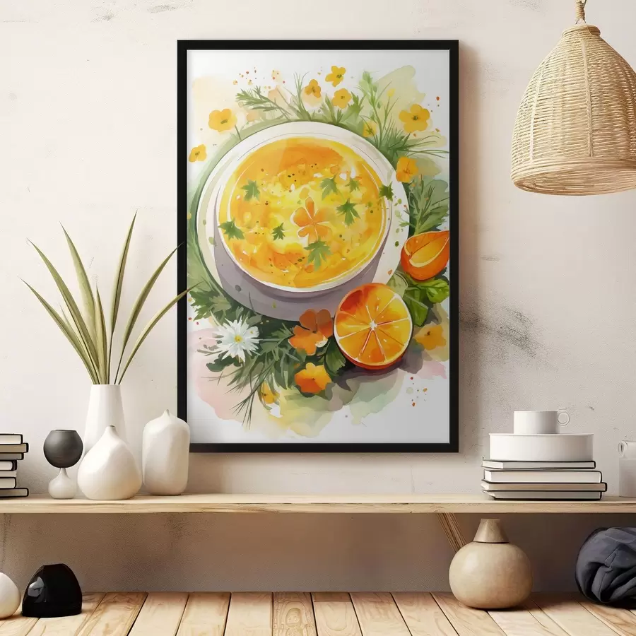 Fototapete Kürbissuppe, Aquarell, Herbstfarben, Orange f41170